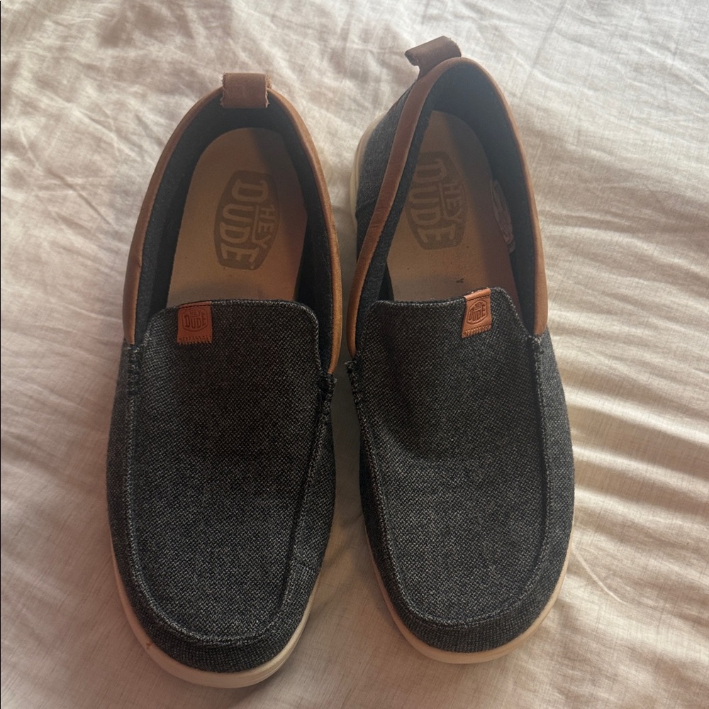 Hey Dude Men's Charcoal and Tan Slip-On Loafers